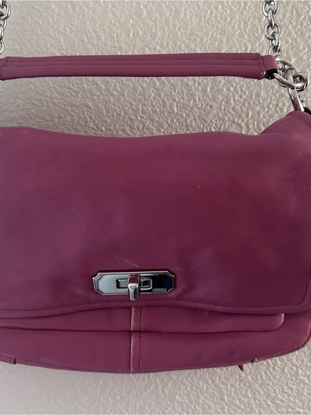 Coach Pink Leather Shoulder Bag with Silver Chain Strap - Picture 15 of 15
